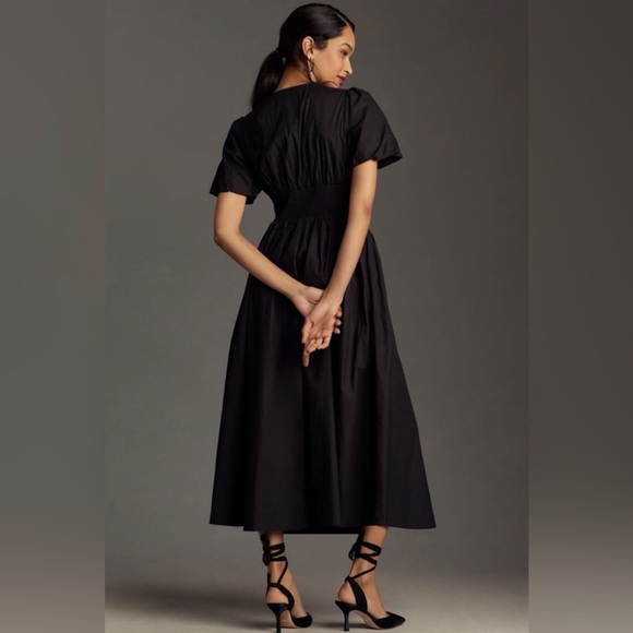 NWOT Anthropologie Katerina Button-Front Midi Dress Black - Picture 3 of 8